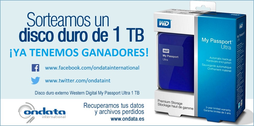 Ondata Recuperación de Datos - Ganadores del Sorteo Disco Duro 1 TB